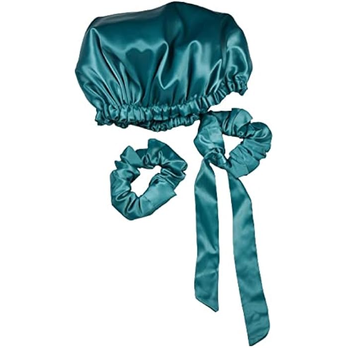 Satin Bonnet with 2 Scrunchies Suitable and Amazing Color - Turquoise, 7-8 Years - Image 1